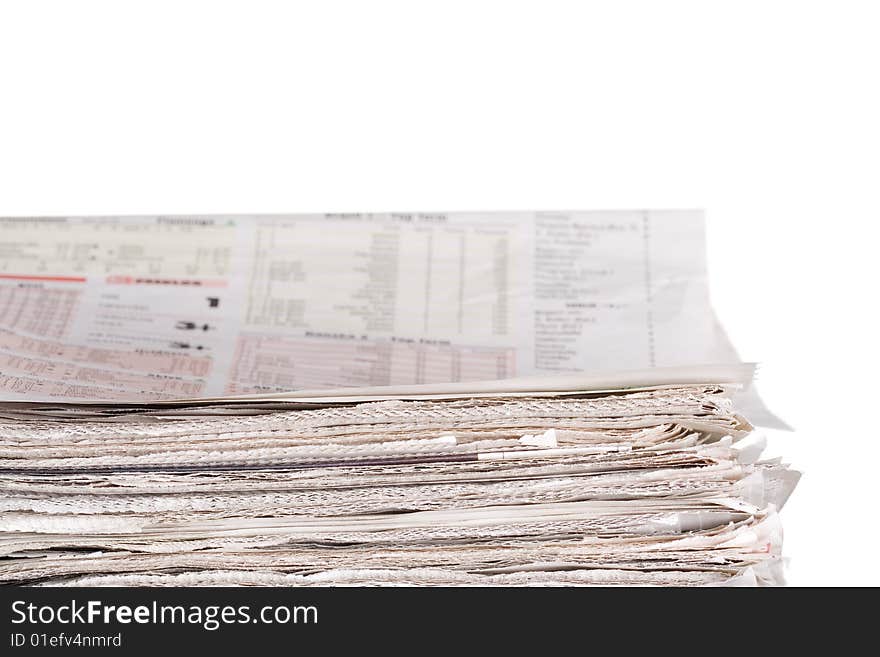 Newspapers stockpile isolated on white