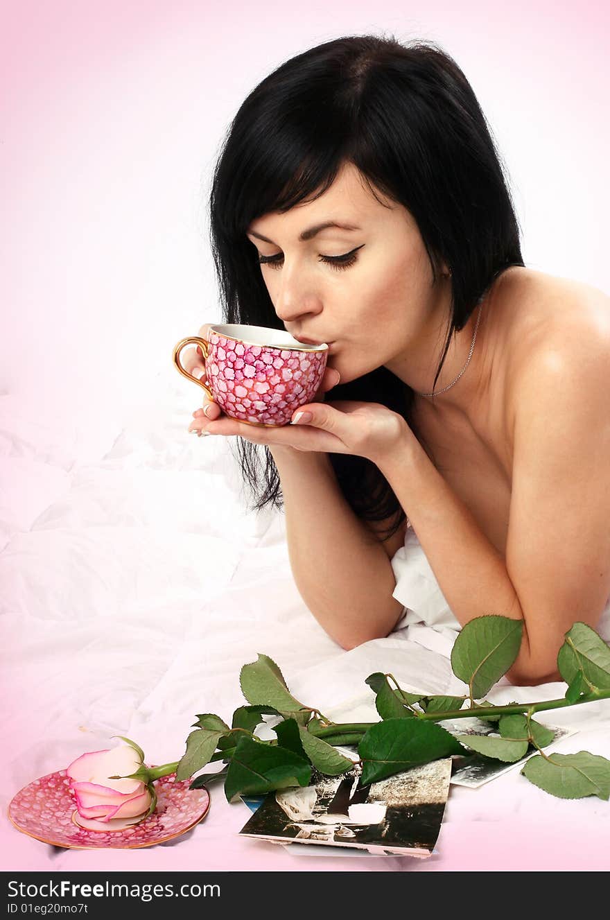 Portrait of a young and ver attractive lady in her bed