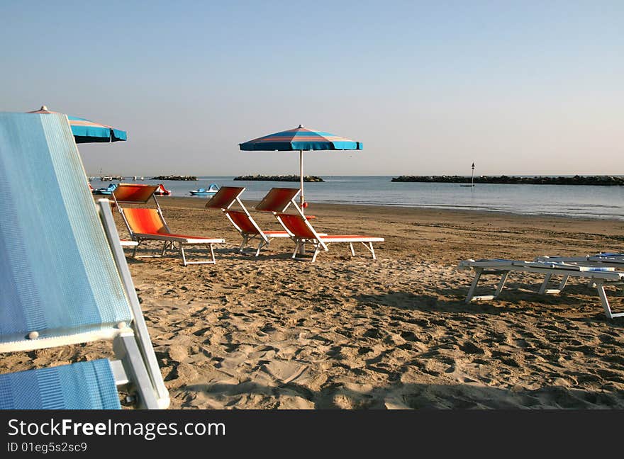 Landscape with sea and beach umbrellas