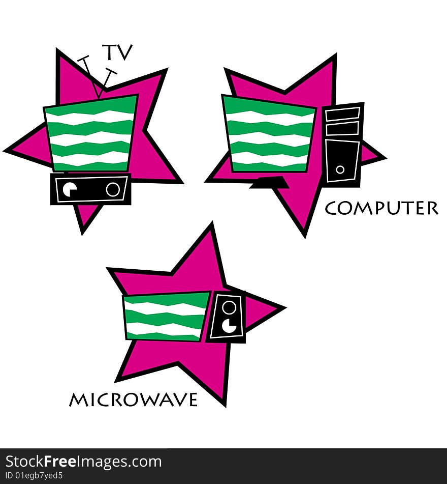 Set of icons. Eletro-devices. The TV, a microwave oven and the computer.