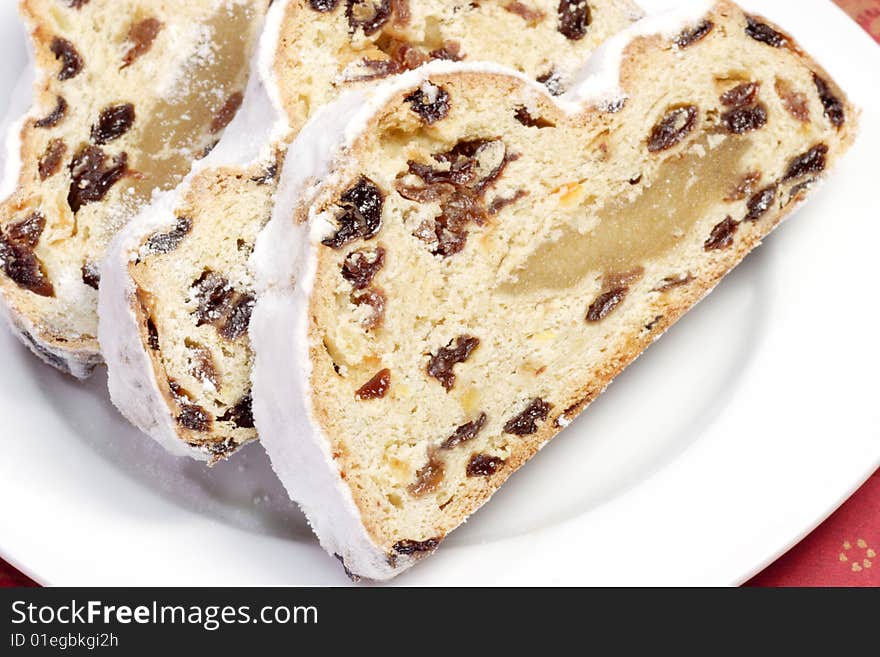 Sliced stollen on a plate