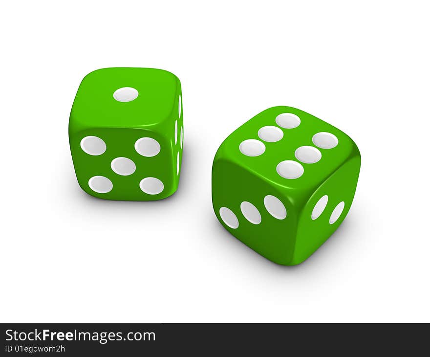 Green dice on white background