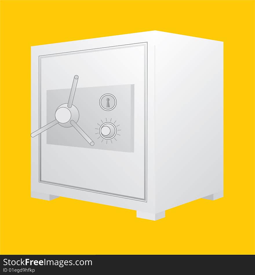 The big safe on a yellow background with a coded lock and a keyhole.