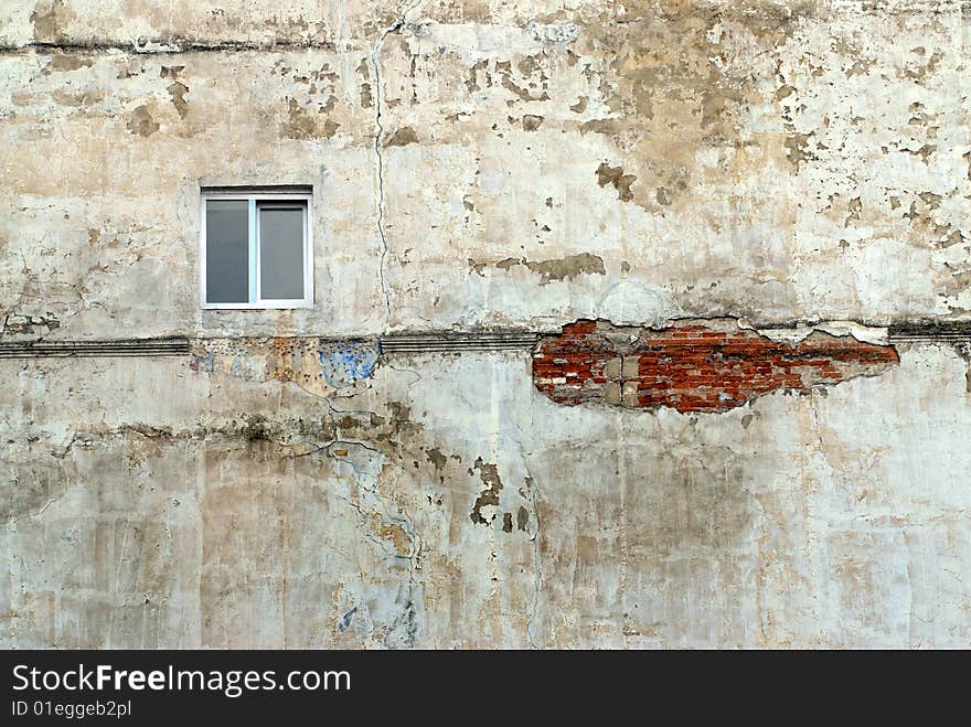 Traditional window on white old background wall