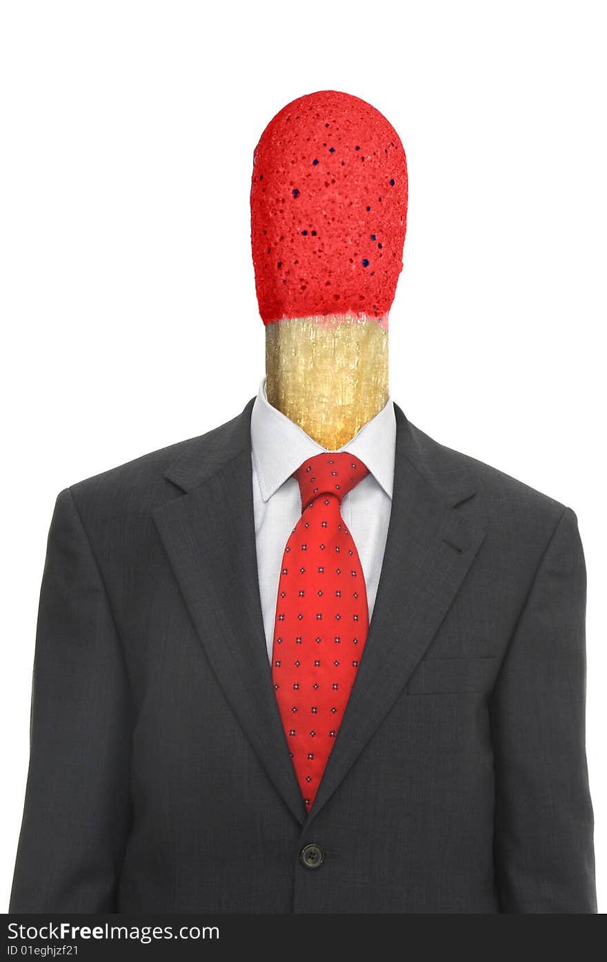 Businessman with match head isolated against a white background