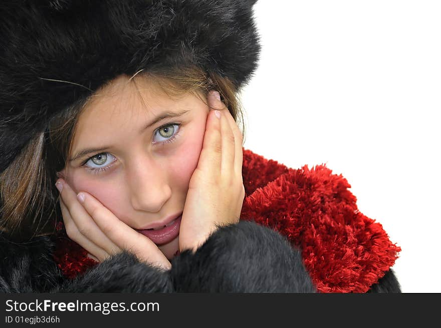 Beautiful girl with hat isolated in white. Beautiful girl with hat isolated in white