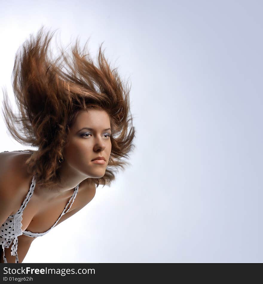 Photo of attractive woman with hair in motion. Photo of attractive woman with hair in motion