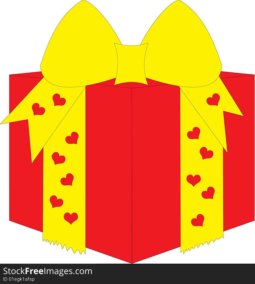 Illustration of a gift box with hearts