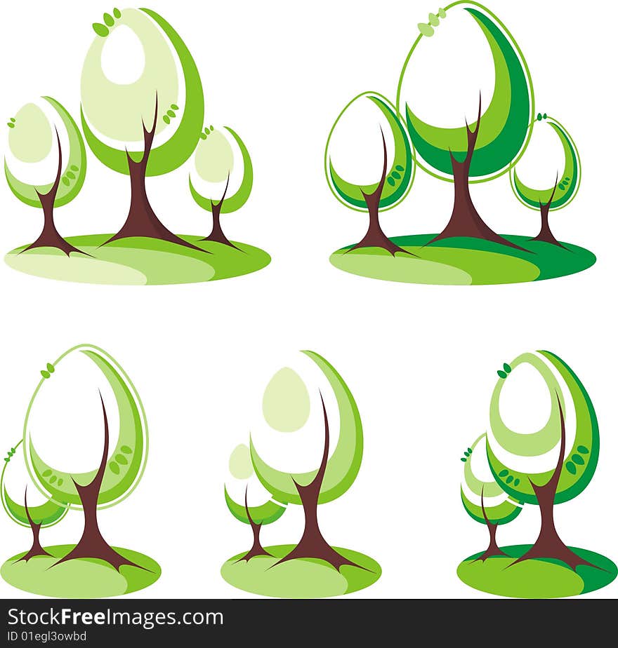 Stylized image of trees, fields