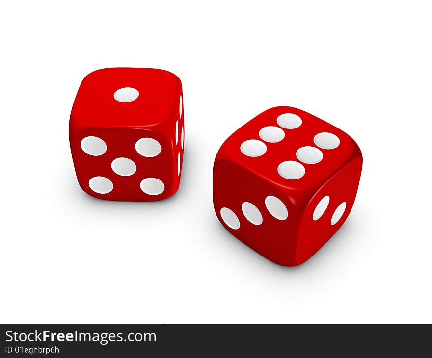 Red dice on white background