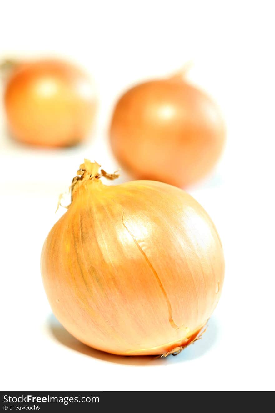 Onions isolated on a white background, closeup