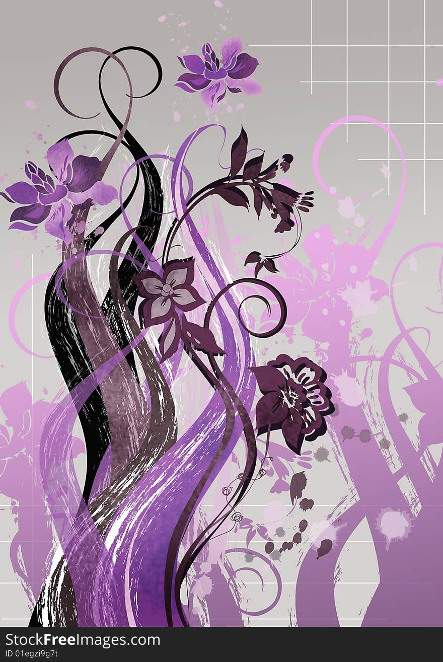 Floral violet  abstract illustration on a metallic  background for the creative design. Floral violet  abstract illustration on a metallic  background for the creative design