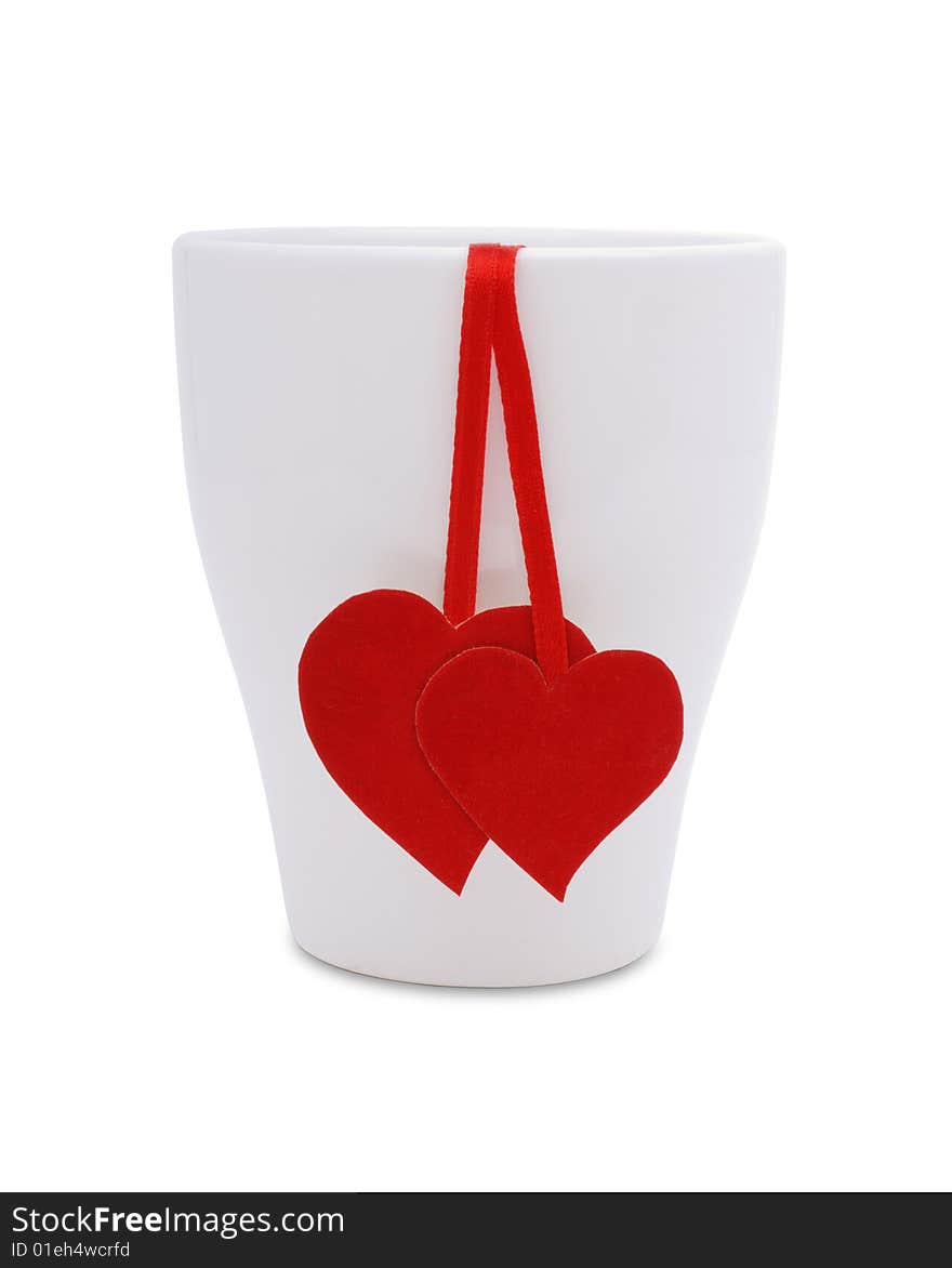 Cup With Two Red Hearts And Flower