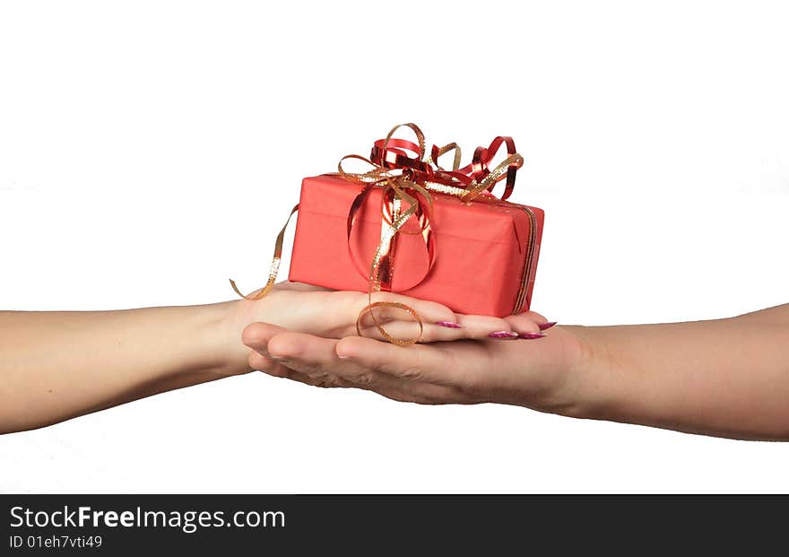 Man and woman holding gift