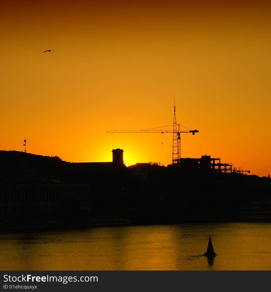 City silhouette on sunset