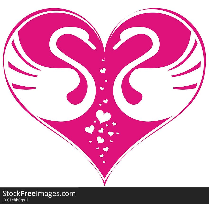 Abstract heart with two swans