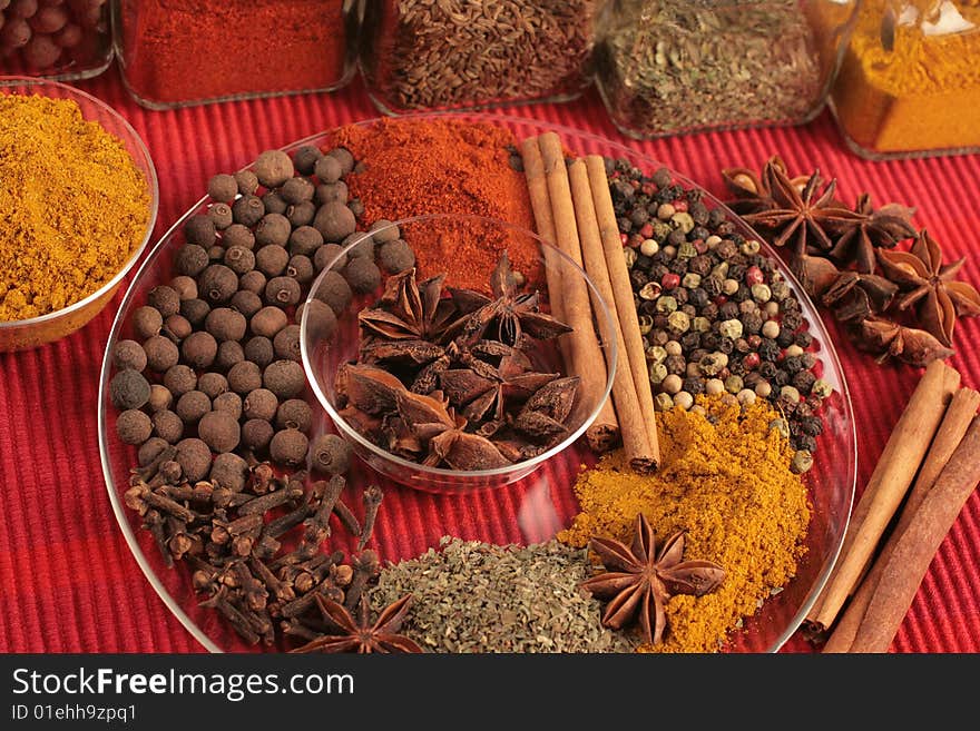 Spices on glass plate