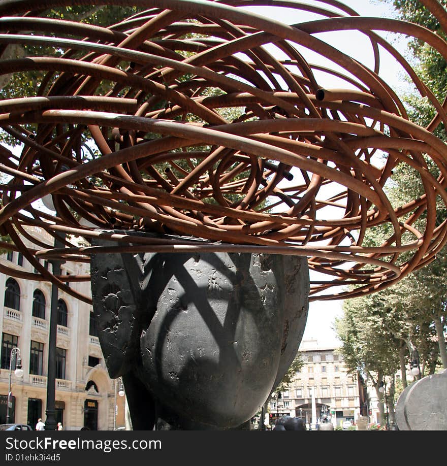 A hat on a head, sculpture in Palma de Majorca in Spain