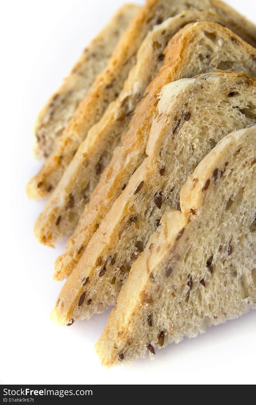 Toast bread triangles on a white background