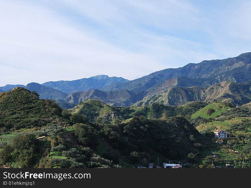 Landscape of mountains near Messina, in Sicily.