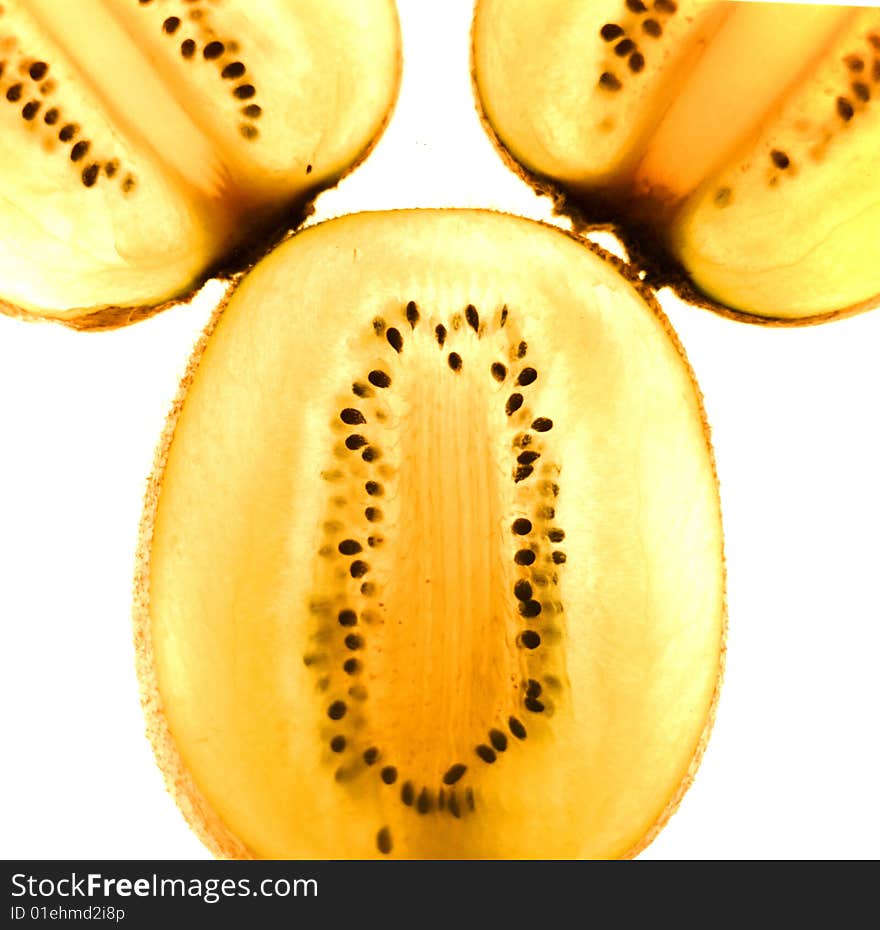 Closeup shot of sliced kiwi fruit on white background