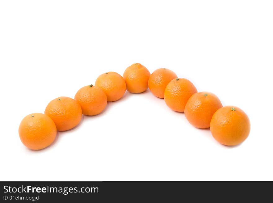 Tangerine rank (row) isolated on white background. Tangerine rank (row) isolated on white background