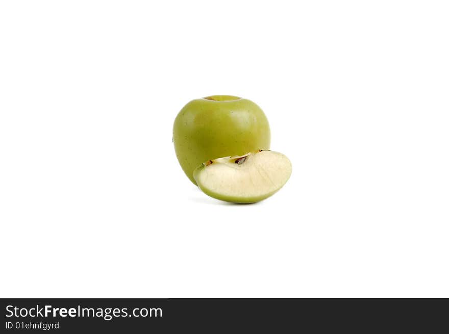 Sliced green apple isolated on white background