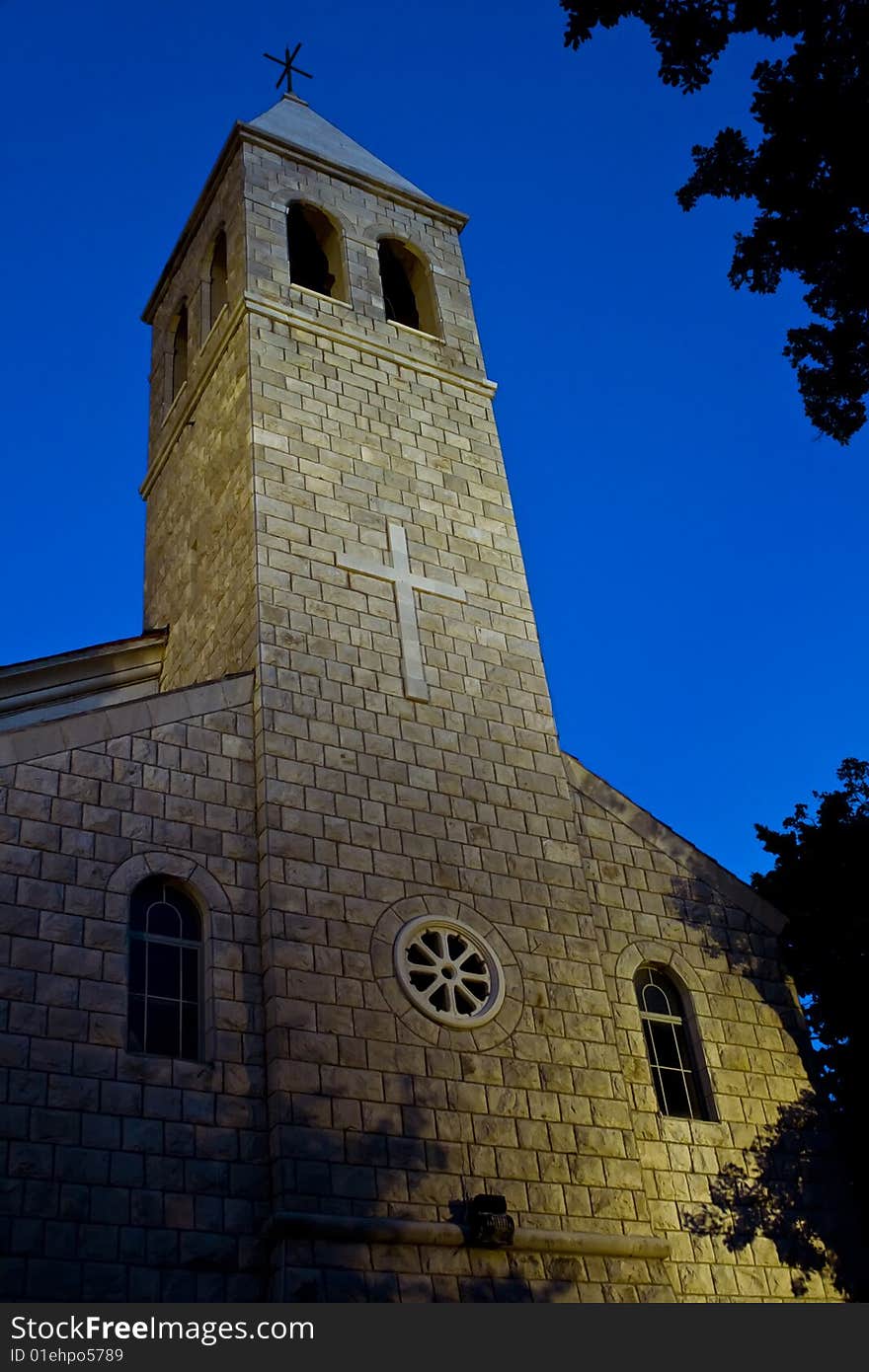 Church in sunset of Croatian in Brela.