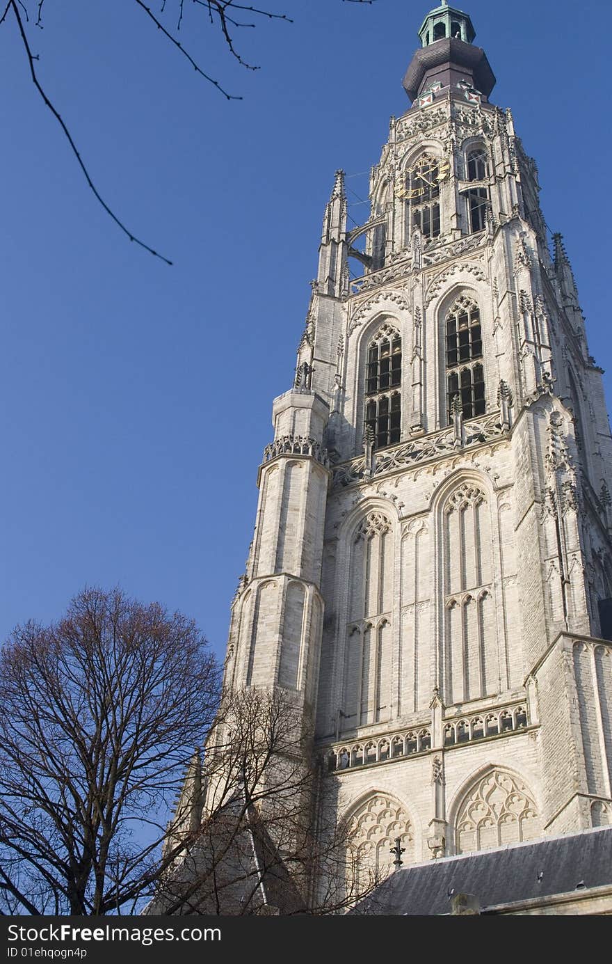 The outside of a very old church, Breda, Netherlands