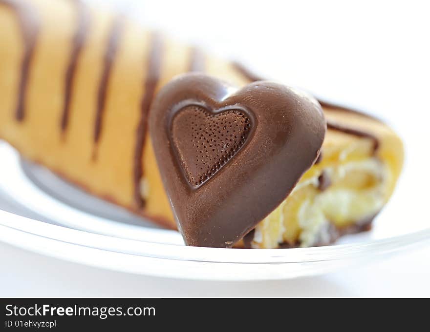 Cake and chocolate heart