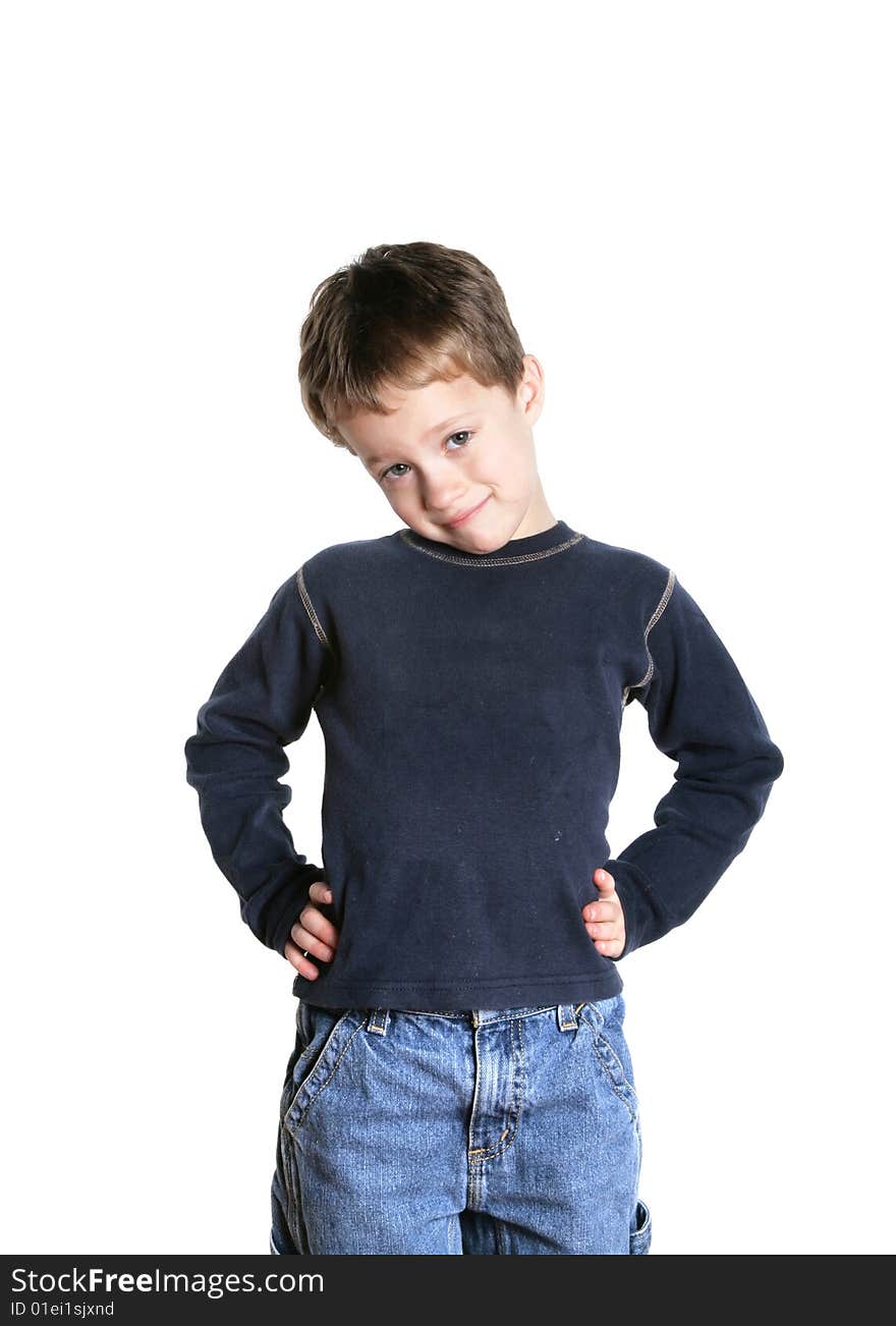 Cute four year old boy on a white background