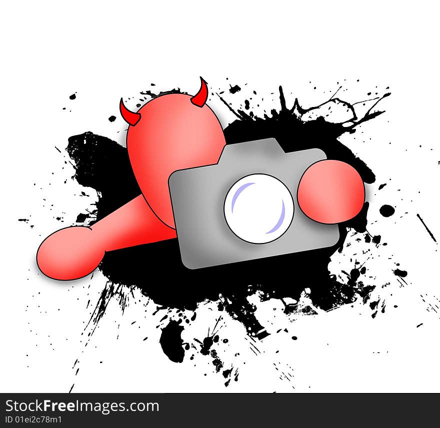 Demon come out through hole with camera. Demon come out through hole with camera