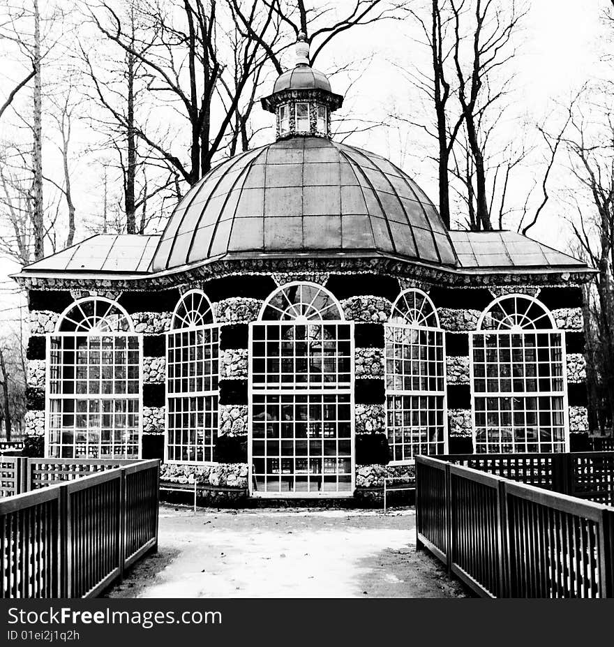 Rotunda in Black-and-white, Peterhof, winter time