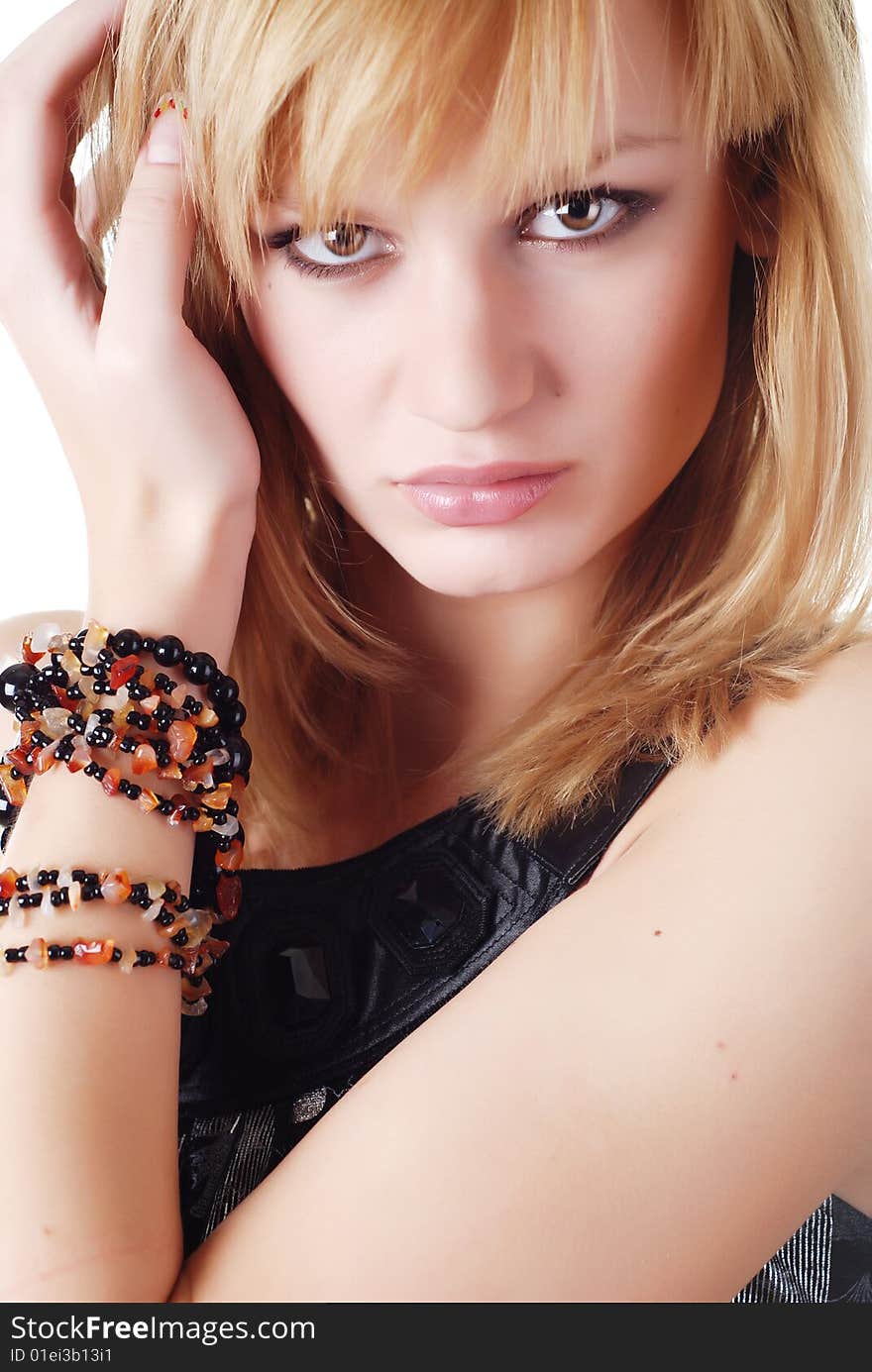 Portrait of a beautiful blond woman on white background. Portrait of a beautiful blond woman on white background