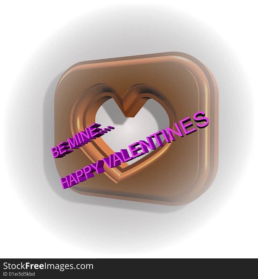 Chocolate heart valentine in 3d with text message be mine on white