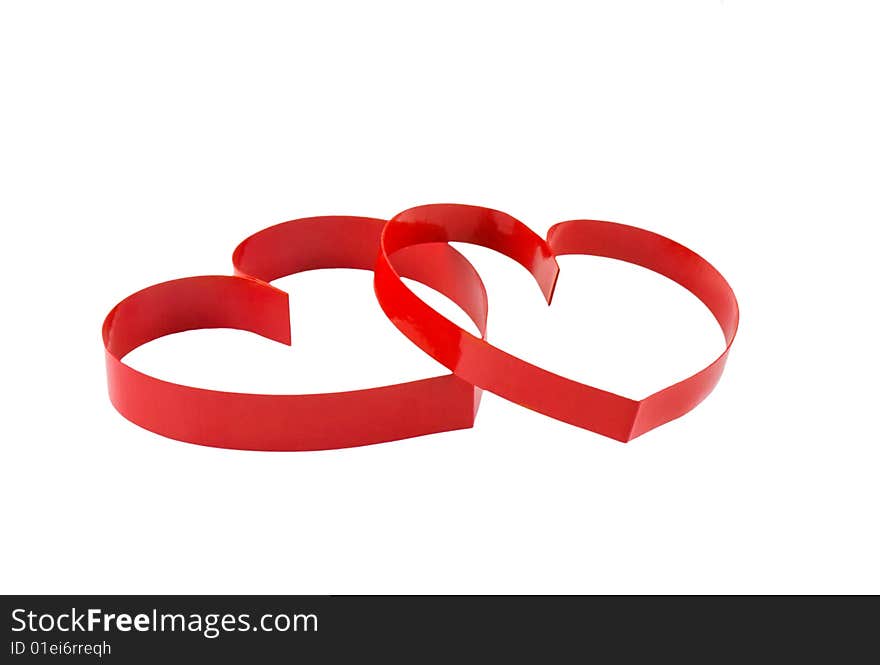 Two red hearts, on white  background.