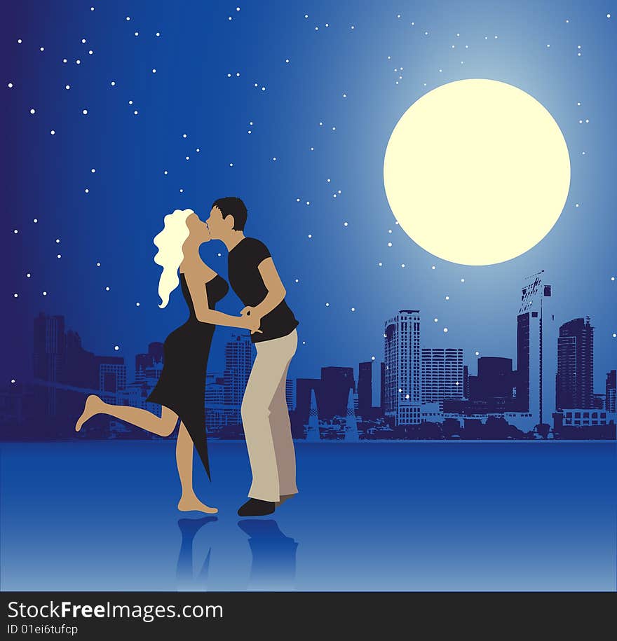 Valentine day, urban scene, couple, vector illustation