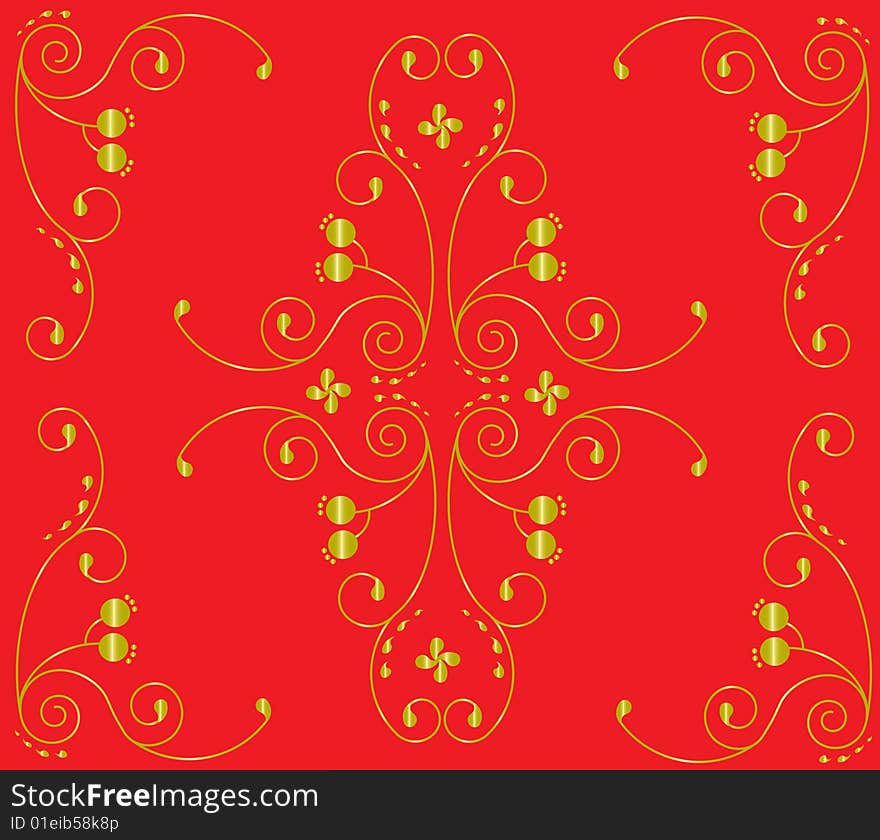 Spiral ornament on red background