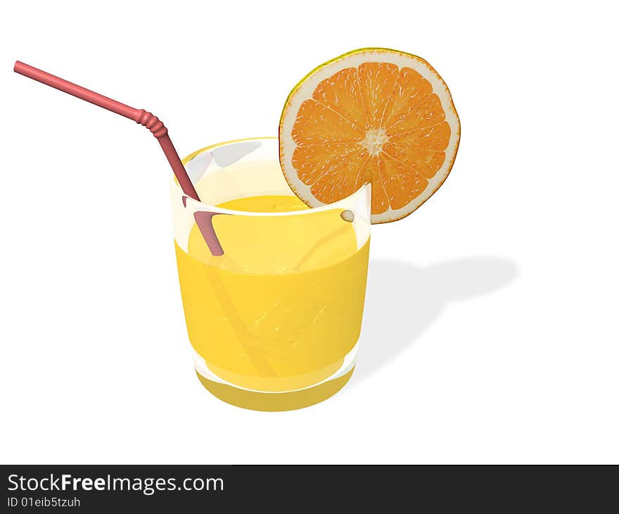 Orange juice and glass on white background