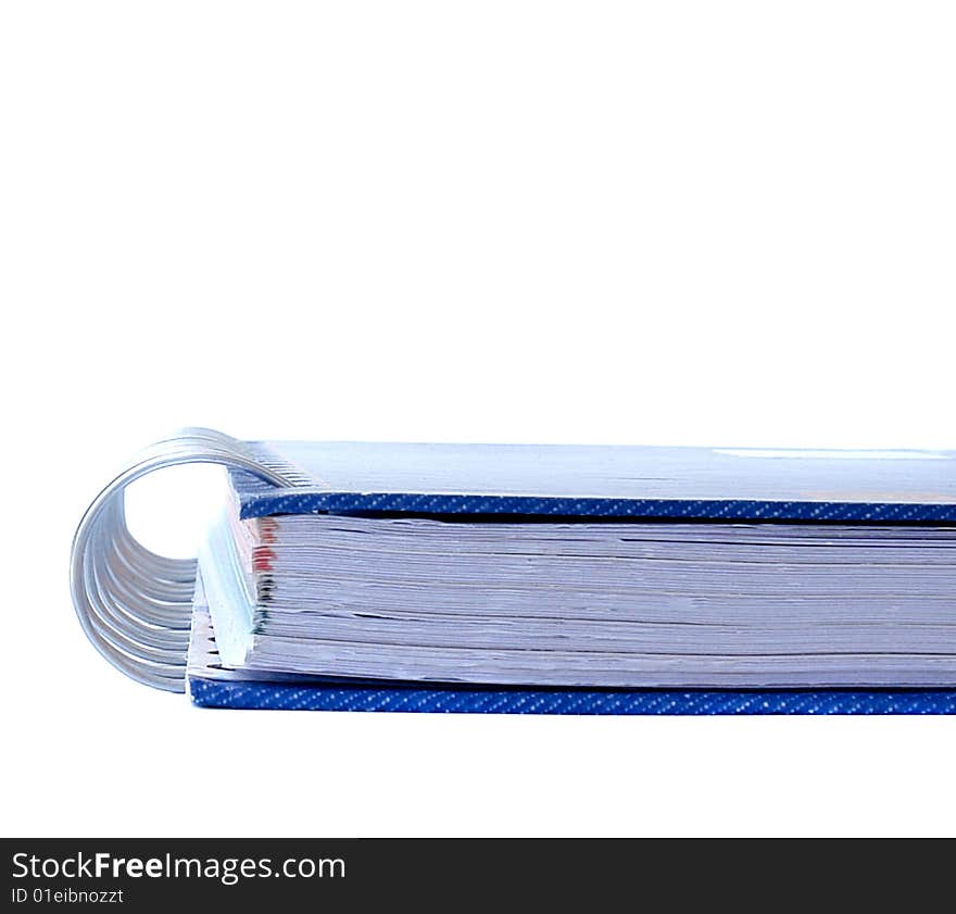 Close notebook with blue jean texture cover on white background