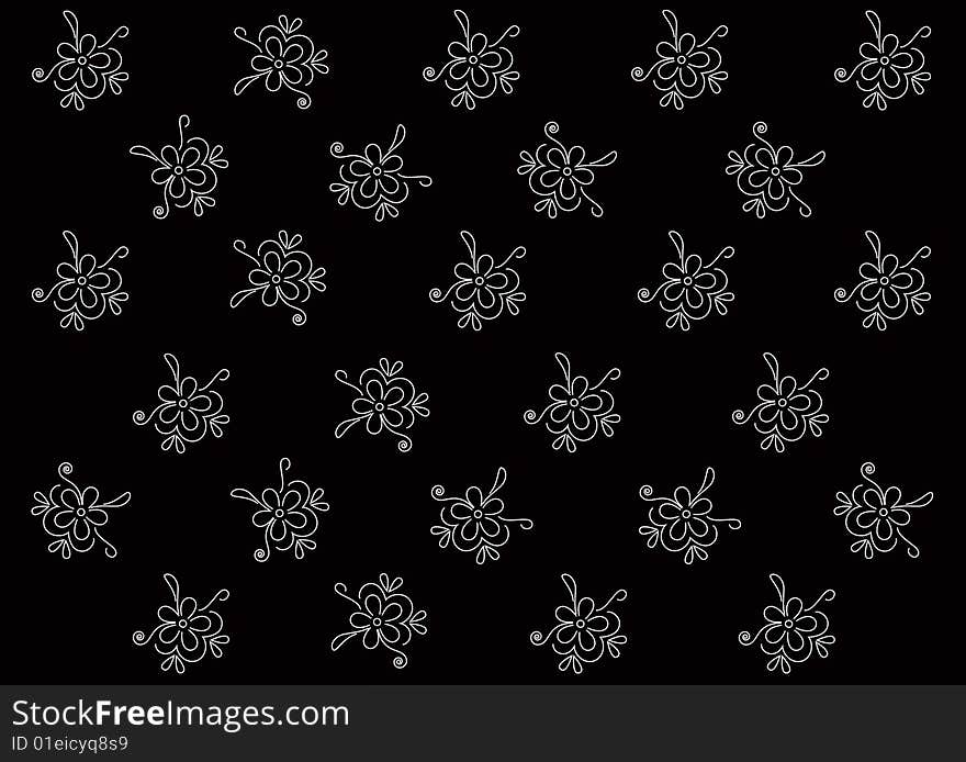 Black background, small white flowers. Black background, small white flowers