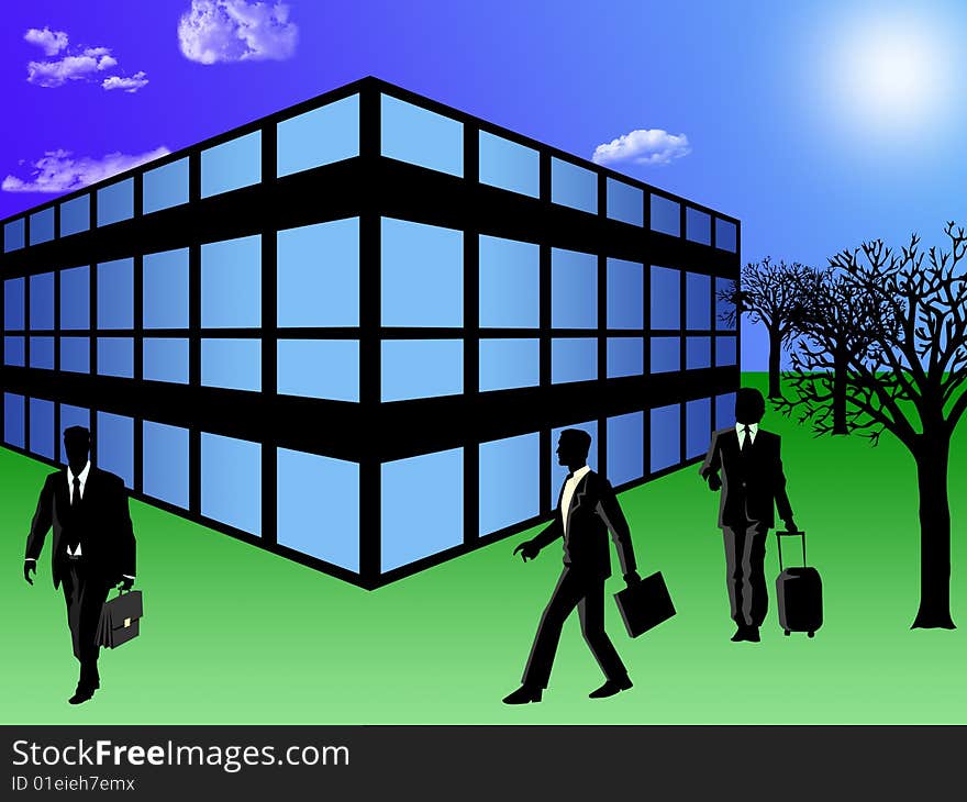 Illustration of businessman and going to be in office. Illustration of businessman and going to be in office