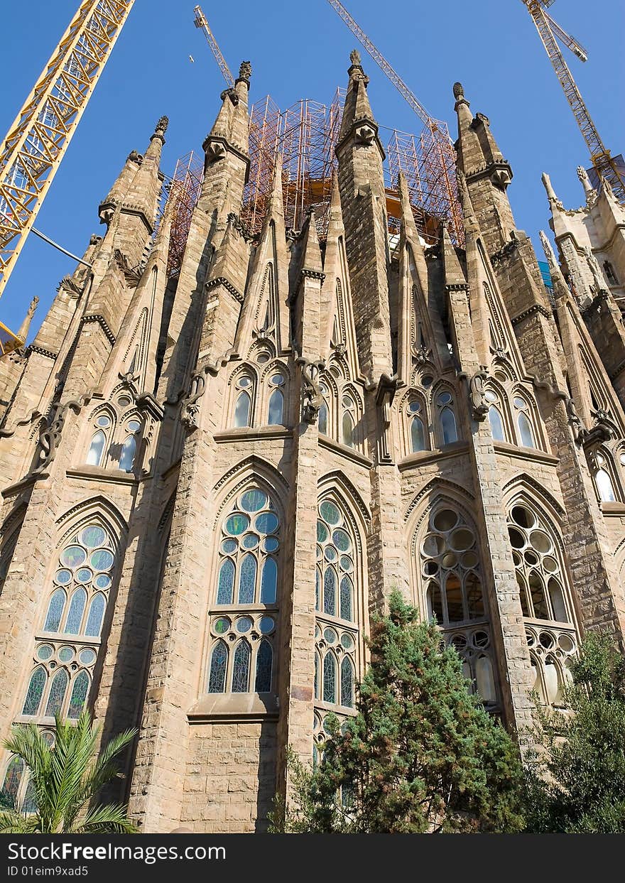 Temple Sagrada Familia- in Barcelona. The left side view.