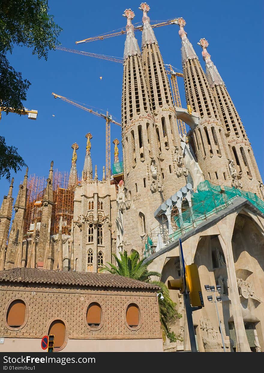 Temple Sagrada Familia- in Barcelona. The right side view.