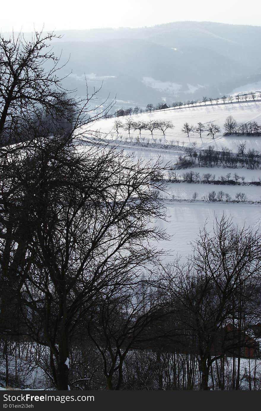 Winter fields in Kamionka (BESKIDY) in Poland. Winter fields in Kamionka (BESKIDY) in Poland