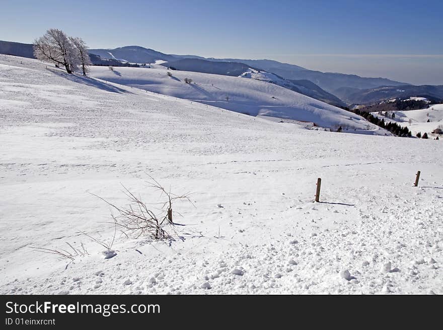 Winter mountains on a bright sunny day in the Black-forest, in Germany