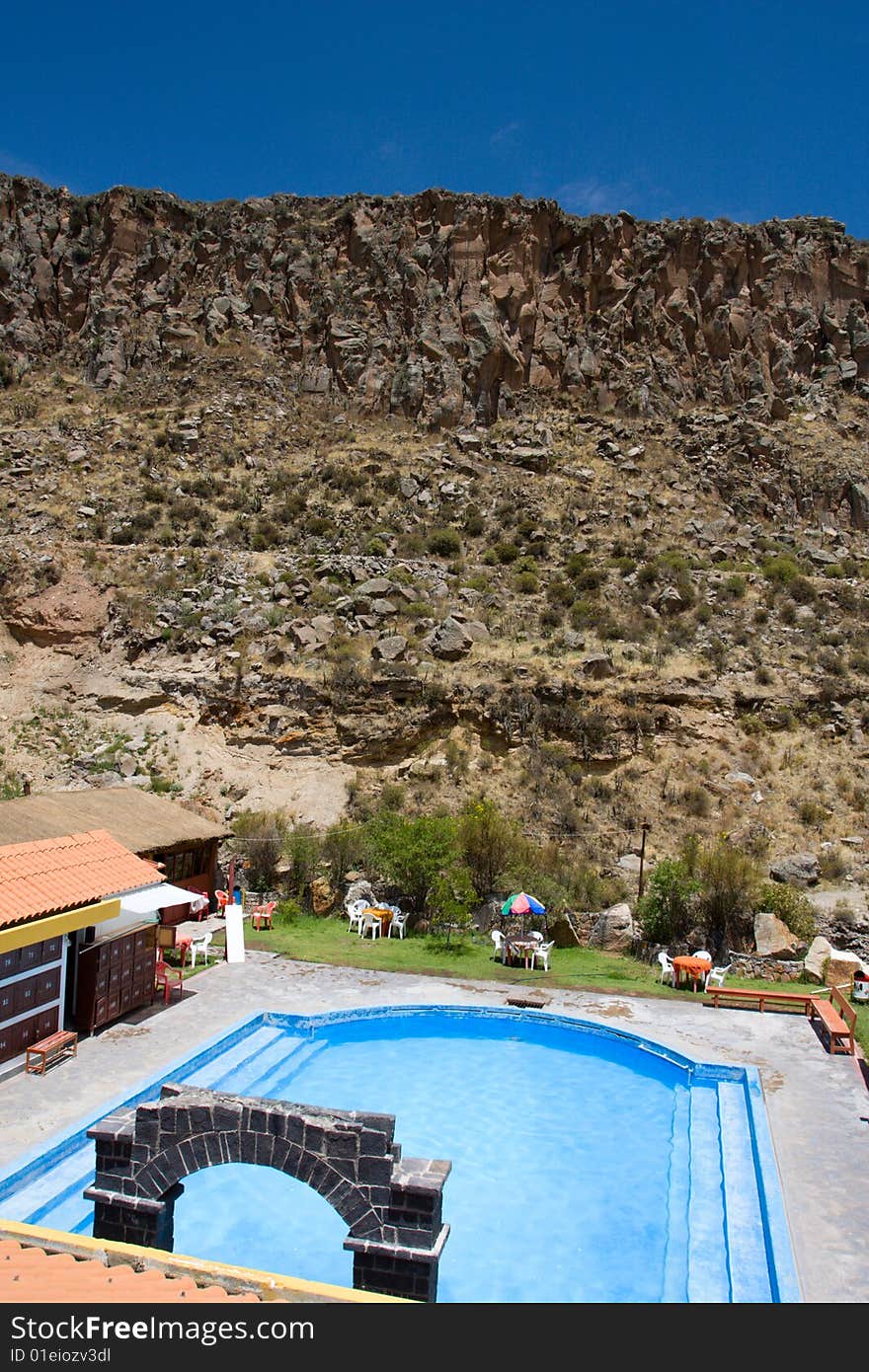 Outdoor swimming pool on thermal spring  in  Peru, south america