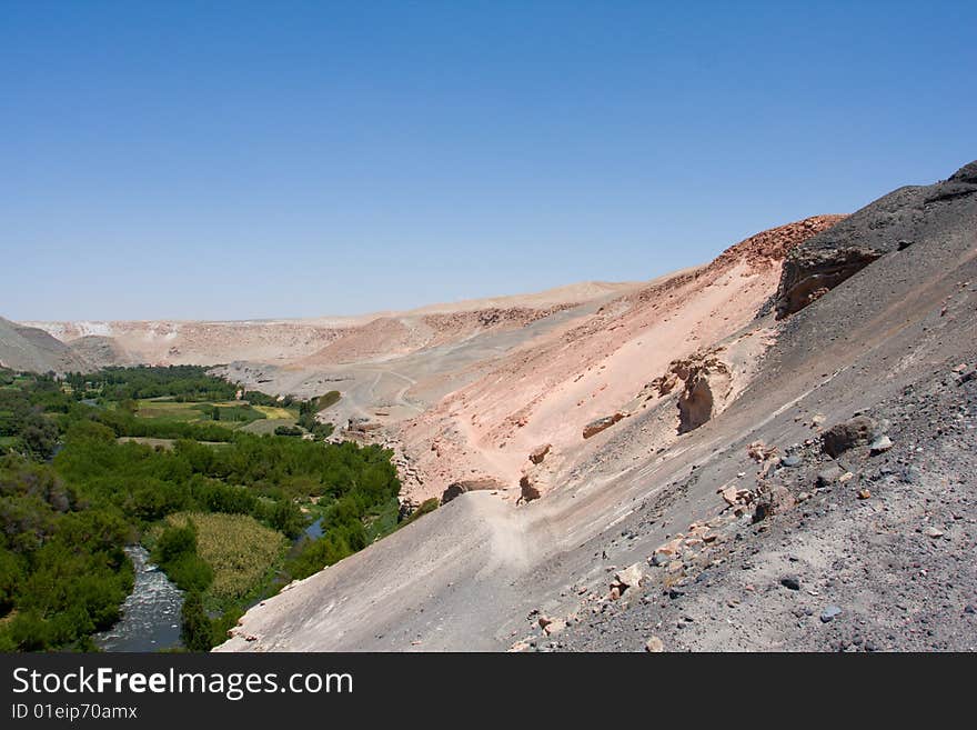 Oasis in desert in south america