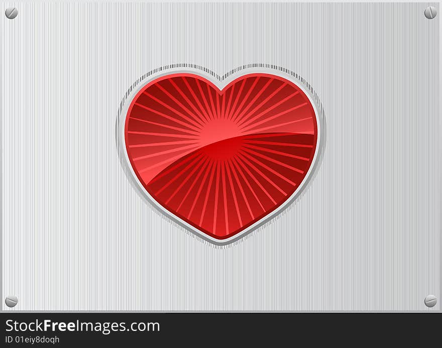 Vector red heart on aluminum background