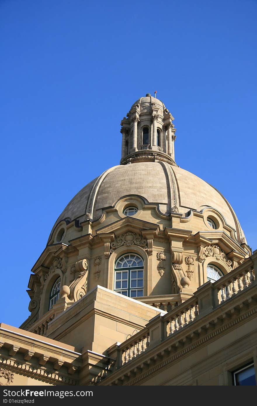 Architectural detail of the ornate dome on an old government building. Architectural detail of the ornate dome on an old government building